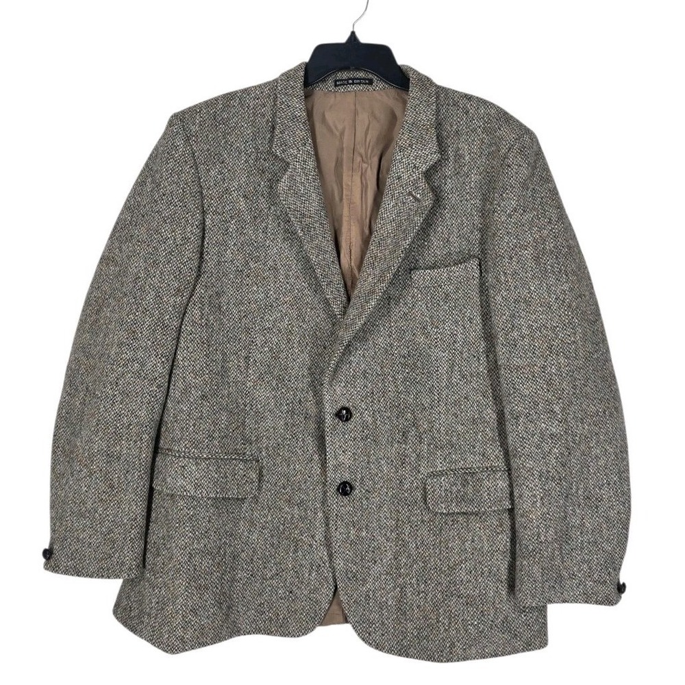 Harris Tweed Sport Coat Brown Wool Jacket Men 46R (48.5”) 2-Button England Vtg